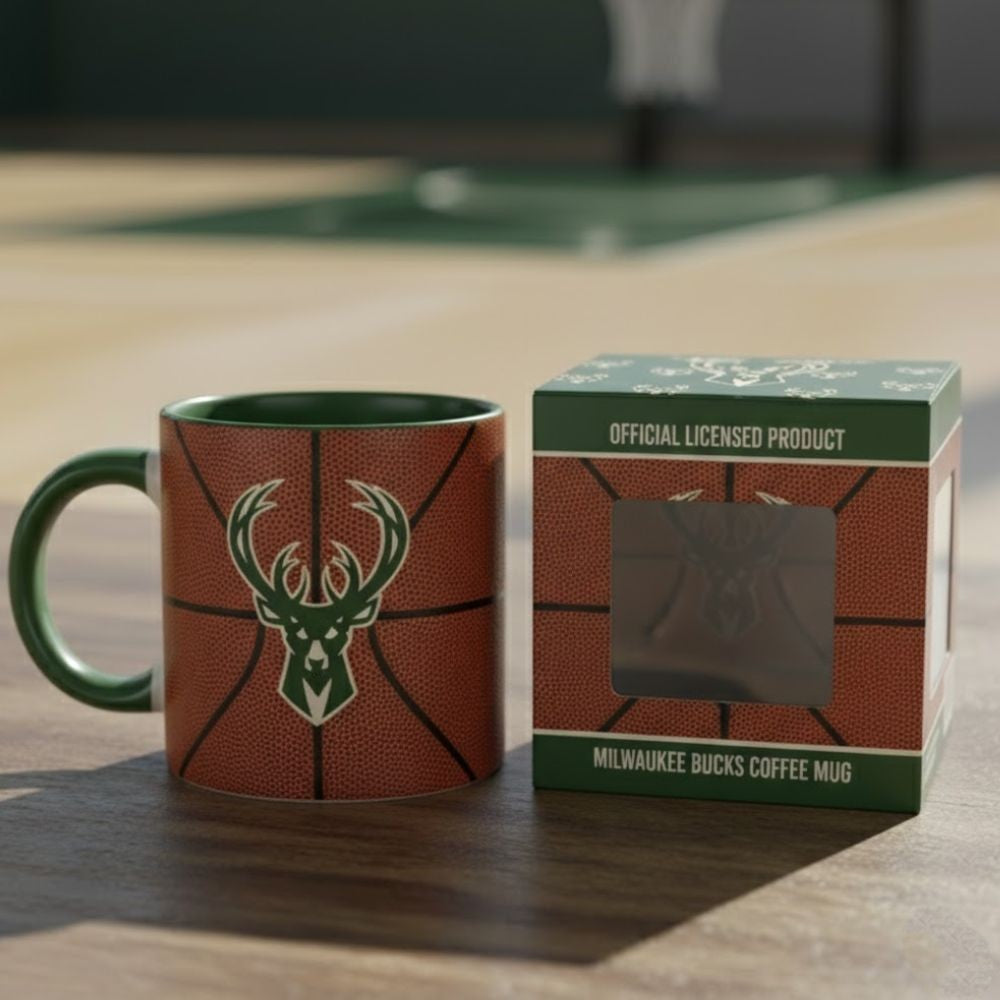 Milwaukee Bucks Basketball Texture Mug – Official 2025 NBA Coffee Cup