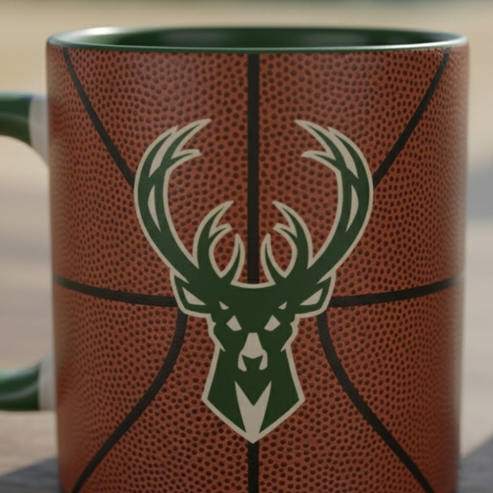 Milwaukee Bucks Basketball Texture Mug – Official 2025 NBA Coffee Cup