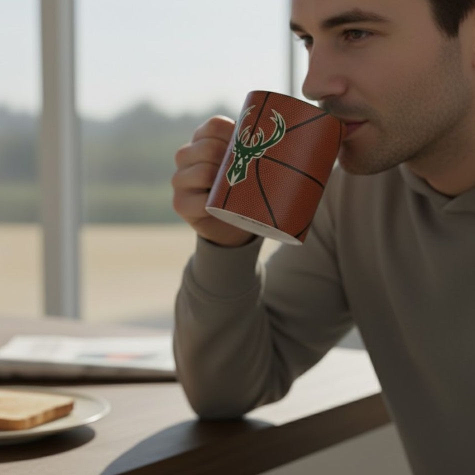 Milwaukee Bucks Basketball Texture Mug – Official 2025 NBA Coffee Cup