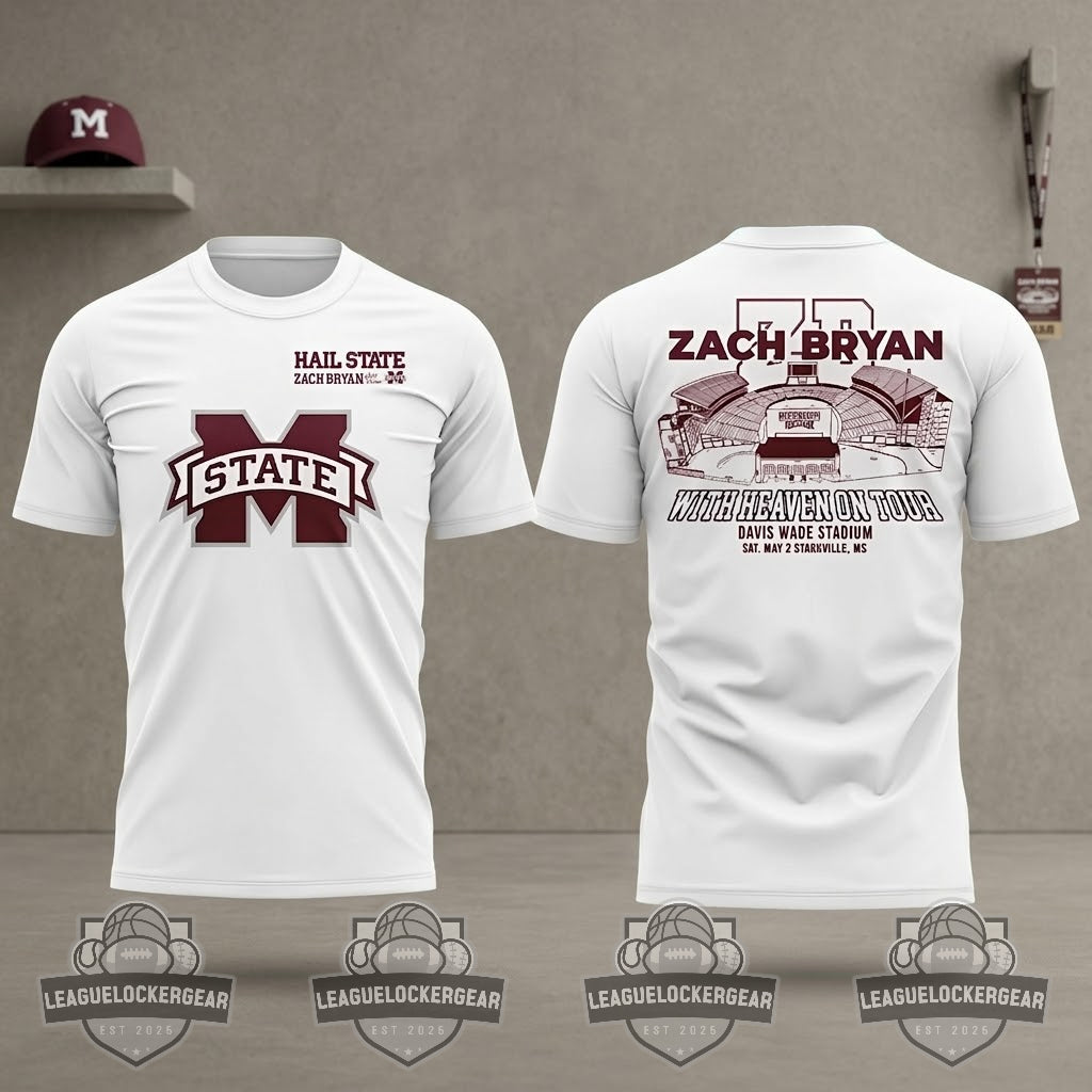 Mississippi State Bulldogs x Zach Bryan 2026 Tour Davis Wade Stadium T-Shirt