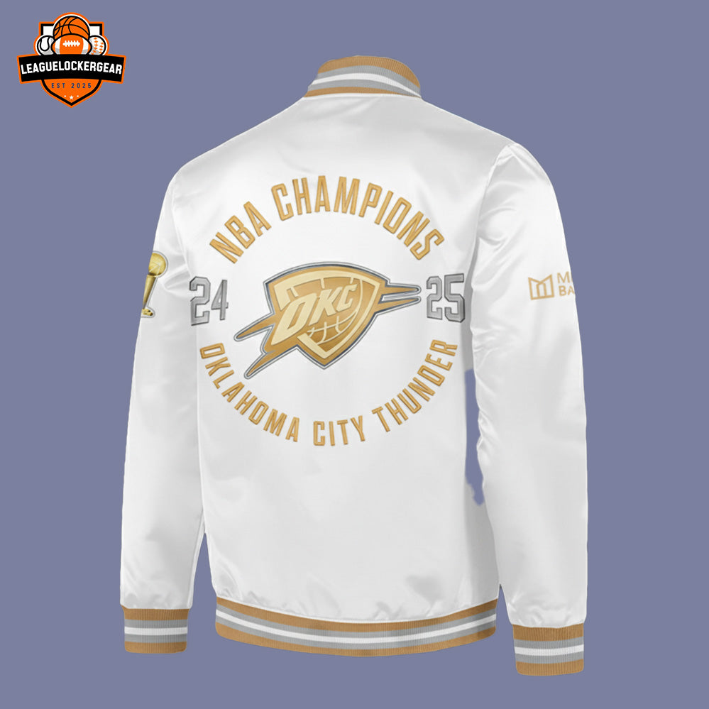 Oklahoma City Thunder 2025 NBA Champions White Bomber Jacket – Official Championship Edition