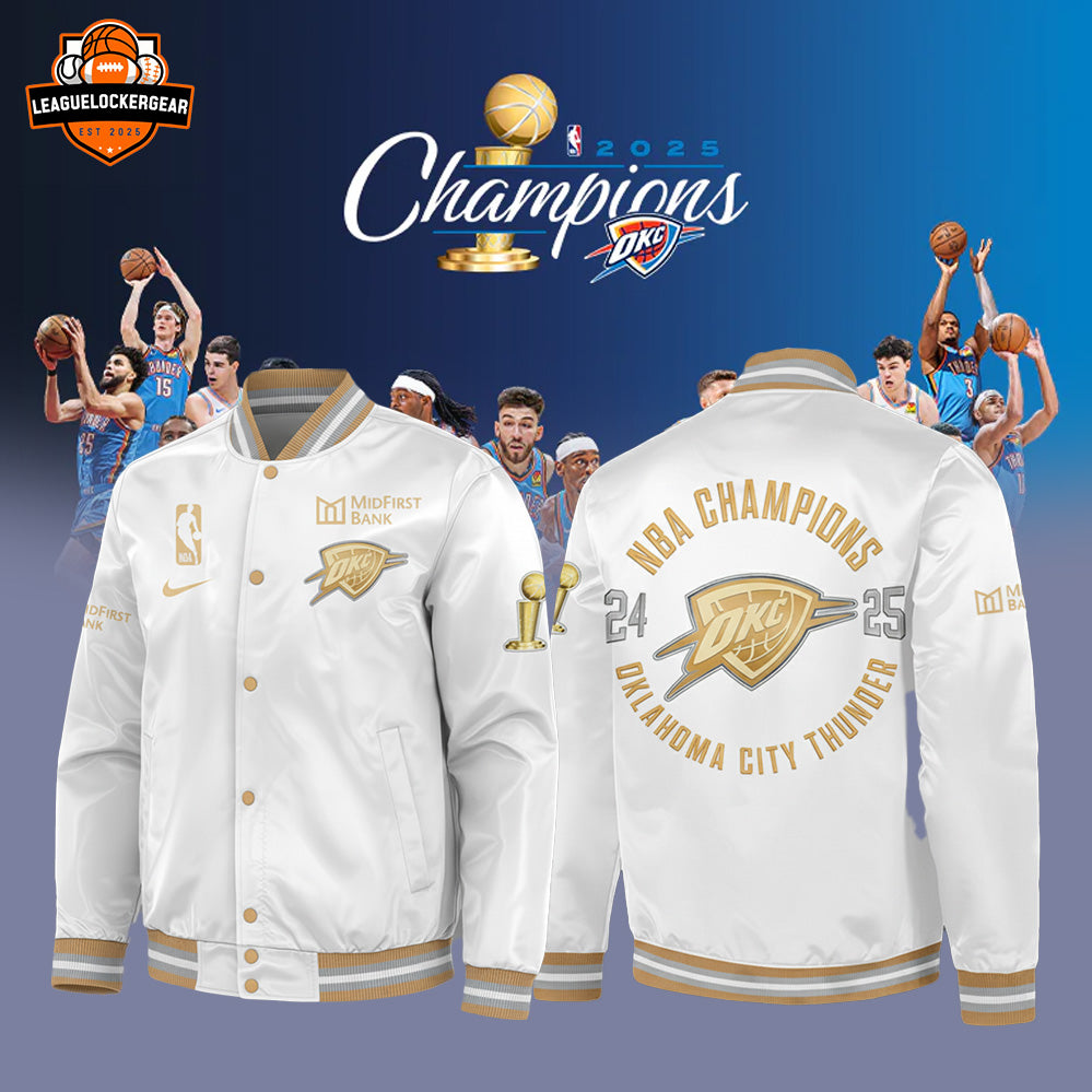 Oklahoma City Thunder 2025 NBA Champions White Bomber Jacket – Official Championship Edition