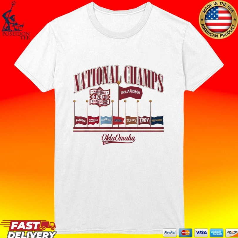Oklahoma Baseball 2026 National Champions Omaha Flags T-shirt