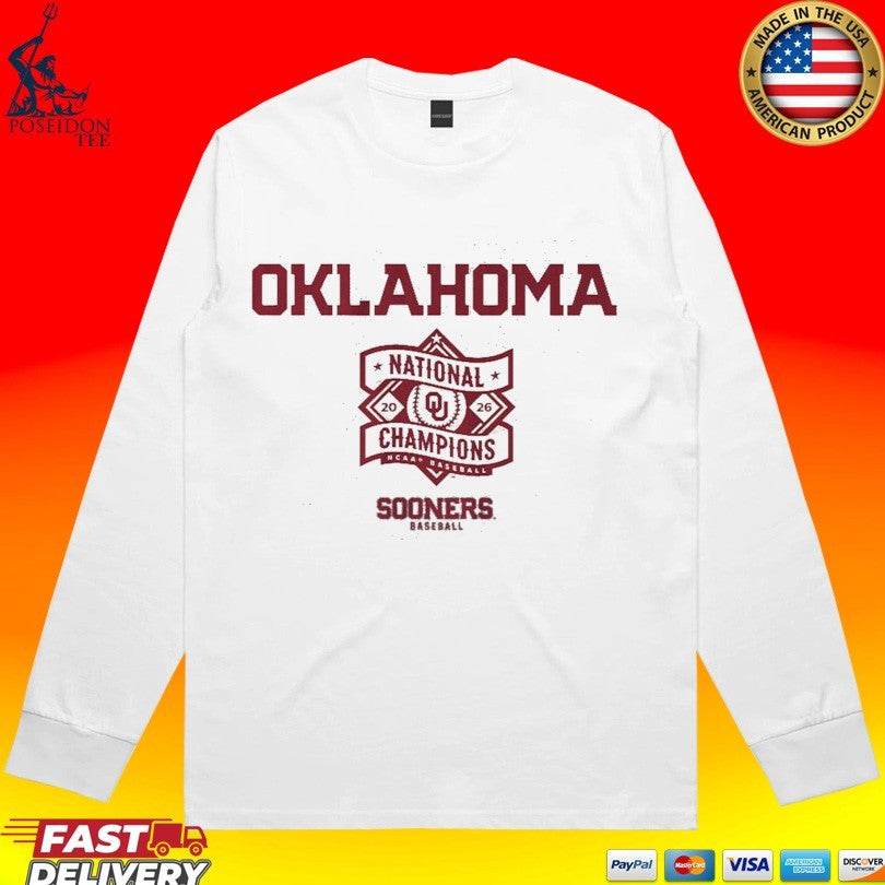 Oklahoma Baseball 2026 National Champions Text Logo Stack T-shirt