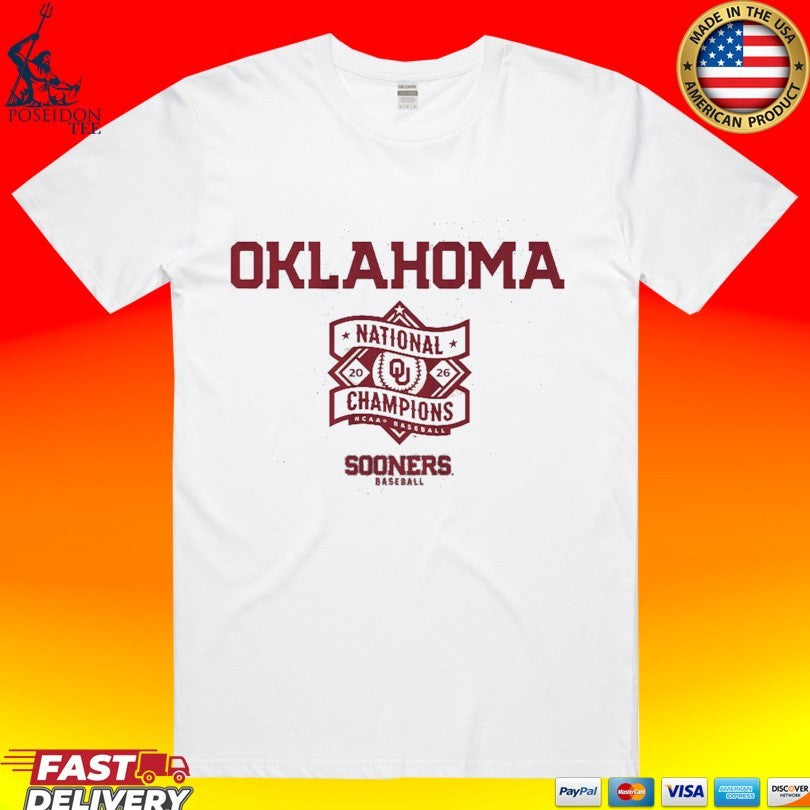 Oklahoma Baseball 2026 National Champions Text Logo Stack T-shirt
