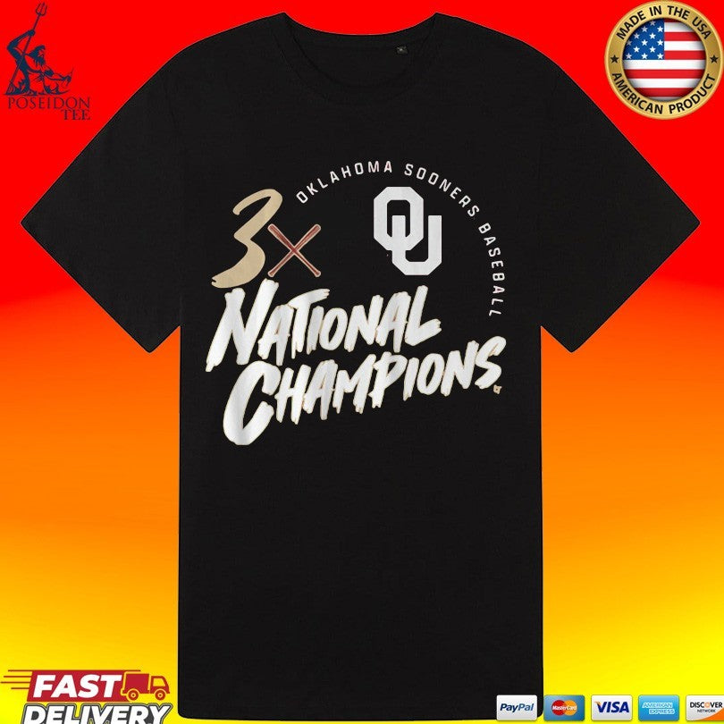Oklahoma Baseball 3-time National Champions T-shirt