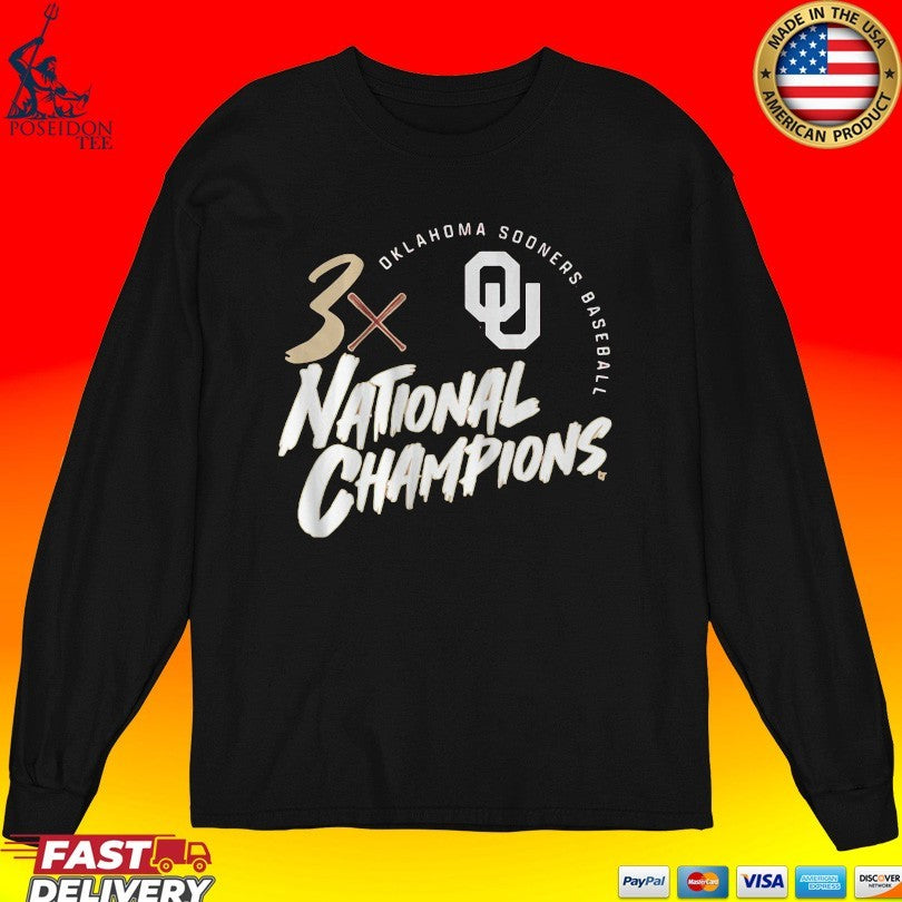 Oklahoma Baseball 3-time National Champions T-shirt