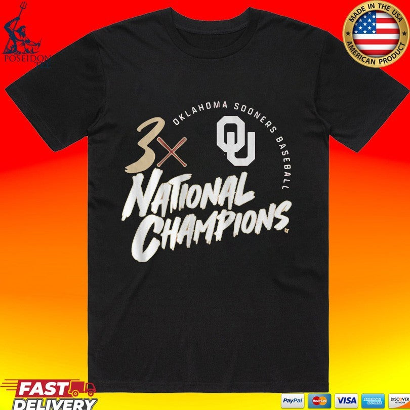 Oklahoma Baseball 3-time National Champions T-shirt