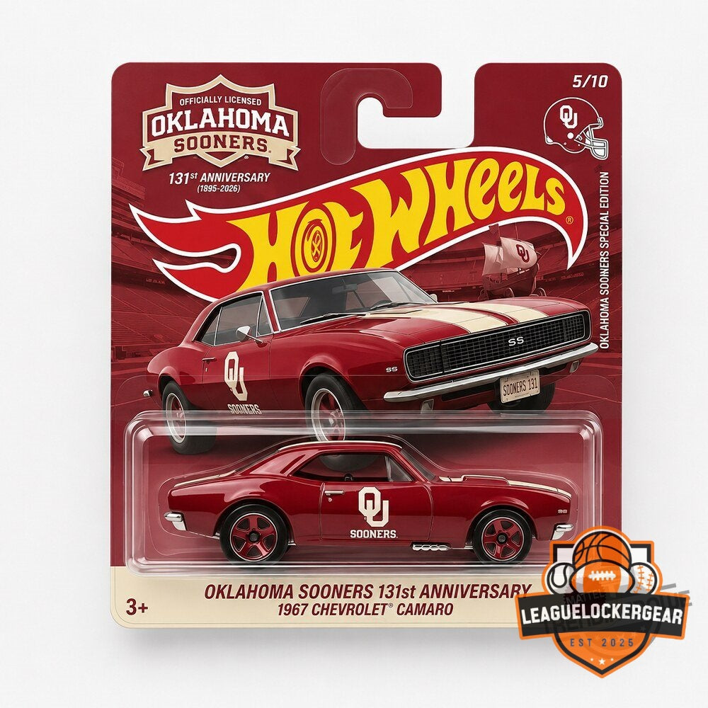 Oklahoma Sooners 131st Anniversary Hot Wheels 1967 Chevrolet Camaro Die-Cast Car