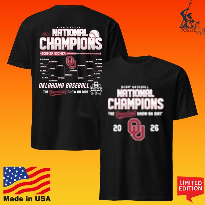 Oklahoma Sooners Black 2026 College World Series Champions Bracket T-shirt