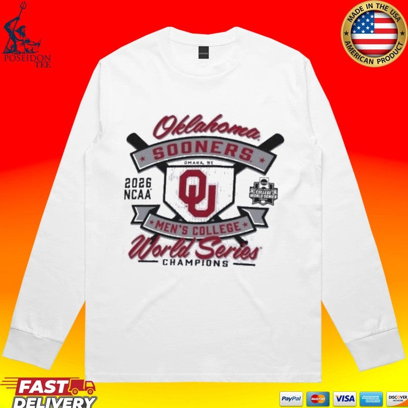 Oklahoma Sooners Champion 2026 Ncaa Baseball Men’s College World Series Champions Cropped Boyfriend T-shirt