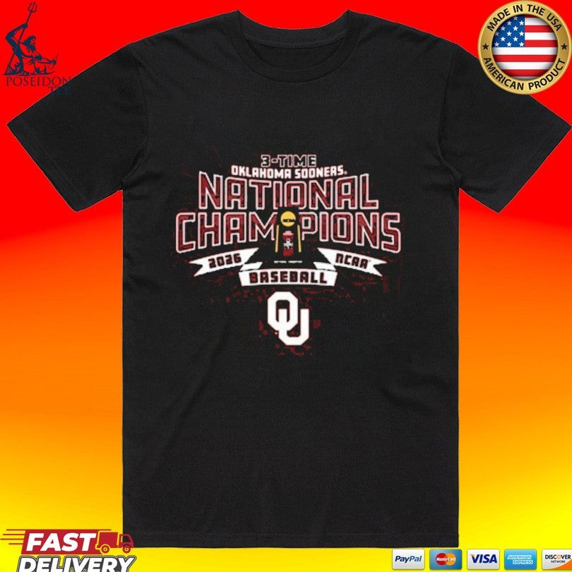 Oklahoma Sooners Crimson 2026 College World Series 3-time Champions T-shirt