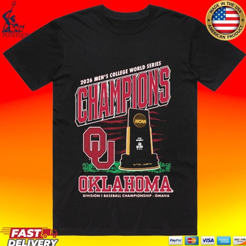 Oklahoma Sooners Crimson 2026 College World Series Champions Trophy T-shirt