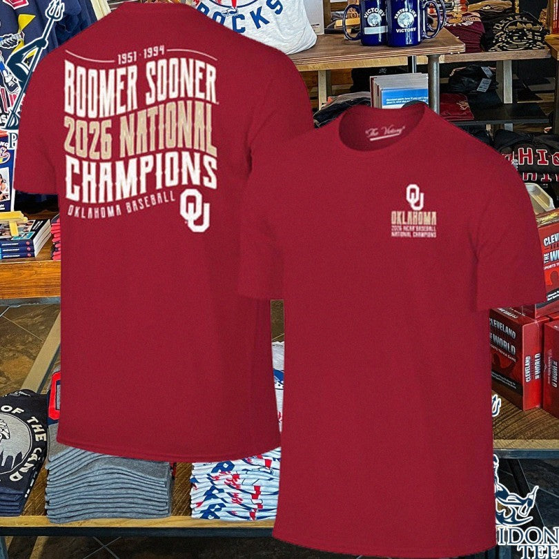 Oklahoma Sooners Crimson 2026 College World Series Multi-champions Boomer Sooner T-shirt