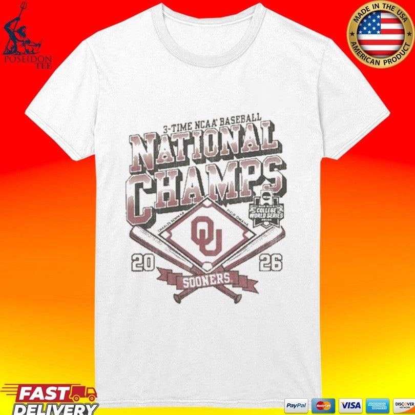 Oklahoma Sooners Ivory 2026 College World Series 3- Time Champions T-shirt