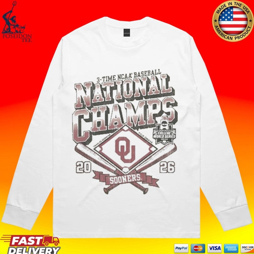 Oklahoma Sooners Ivory 2026 College World Series 3- Time Champions T-shirt
