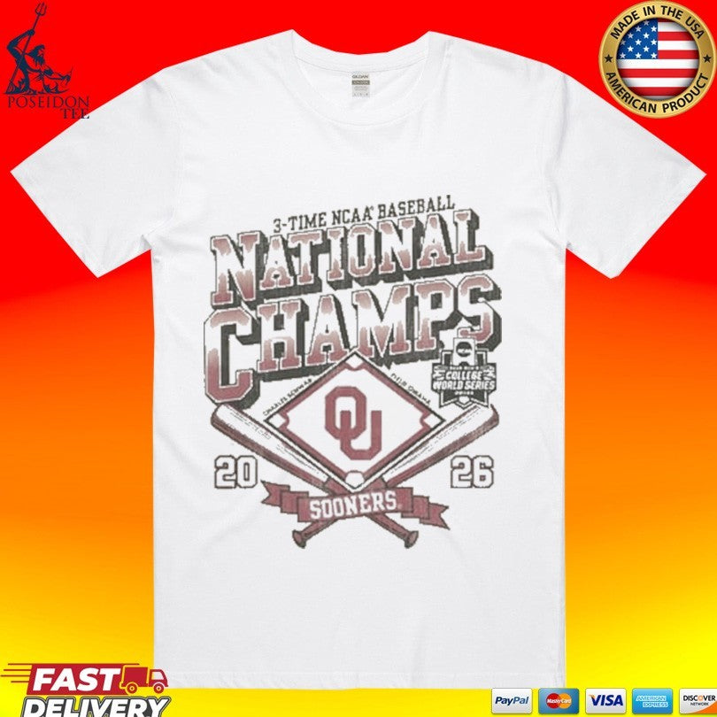 Oklahoma Sooners Ivory 2026 College World Series 3- Time Champions T-shirt