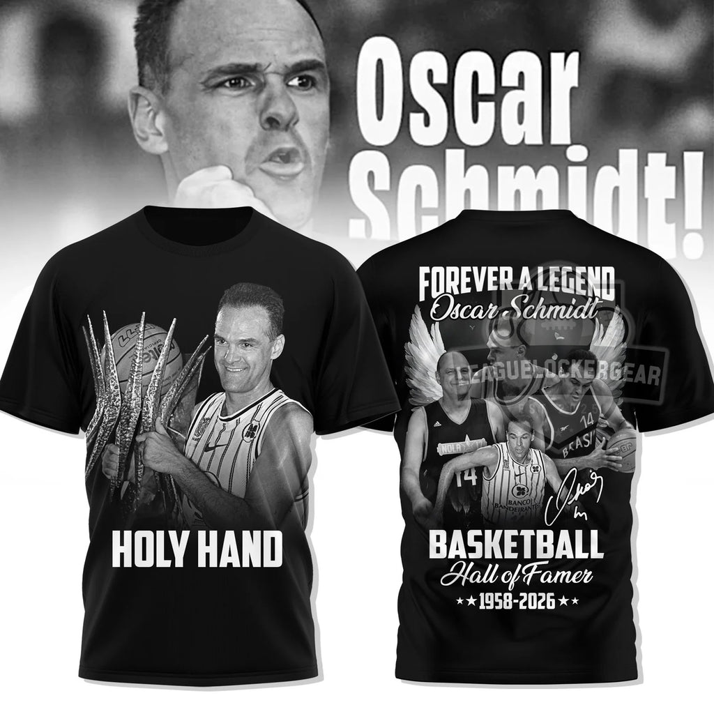 Oscar Schmidt Holy Hand Basketball Hall of Famer 1958-2026 T-Shirt
