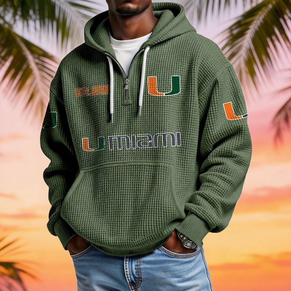 Miami EST 1926 Half Quarter Zip Waffle Hoodie