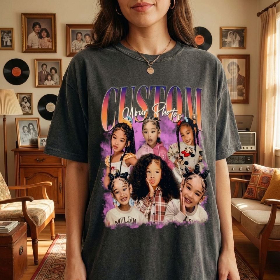 Custom Graphic Photo Vintage Shirt, Family Bootleg Graphic T-Shirt