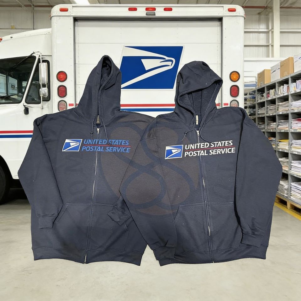 Postal Service Full-Zip Texture Postal Logo Hooded Sweatshirt