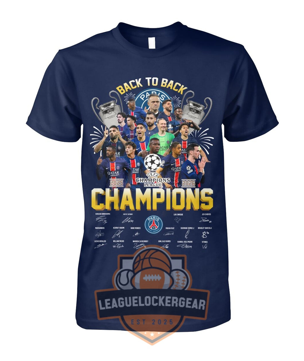 Paris Saint-Germain Back to Back Champions League 2026 T-Shirt