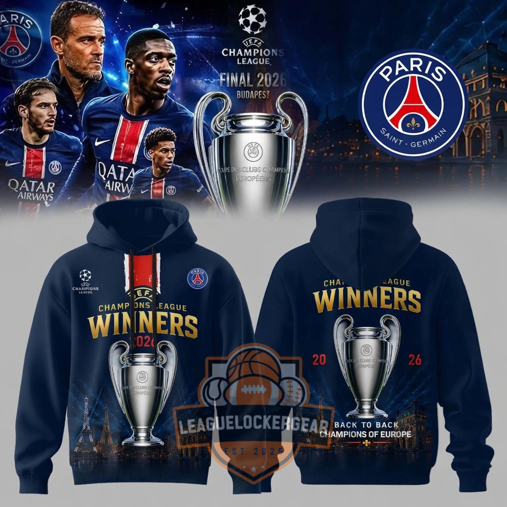 Paris Saint-Germain Champions League Winners 2026 Back to Back Champions Hoodie