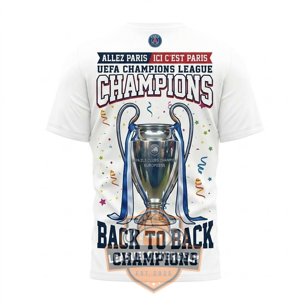 Paris Saint-Germain UEFA Champions League Back to Back 2026 Champions T-Shirt