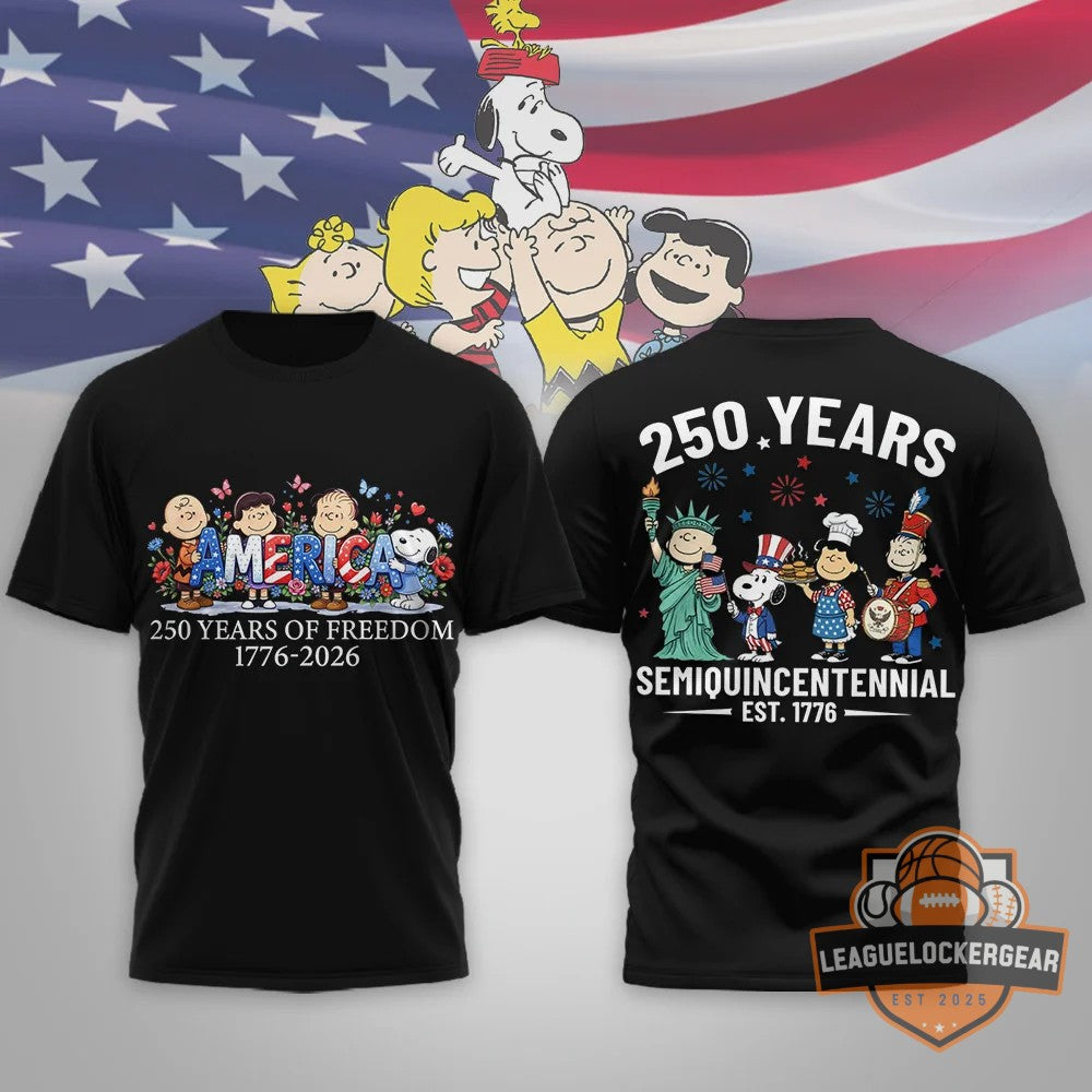 Peanuts Characters 250 Years of Freedom Semiquincentennial 1776-2026 T-Shirt