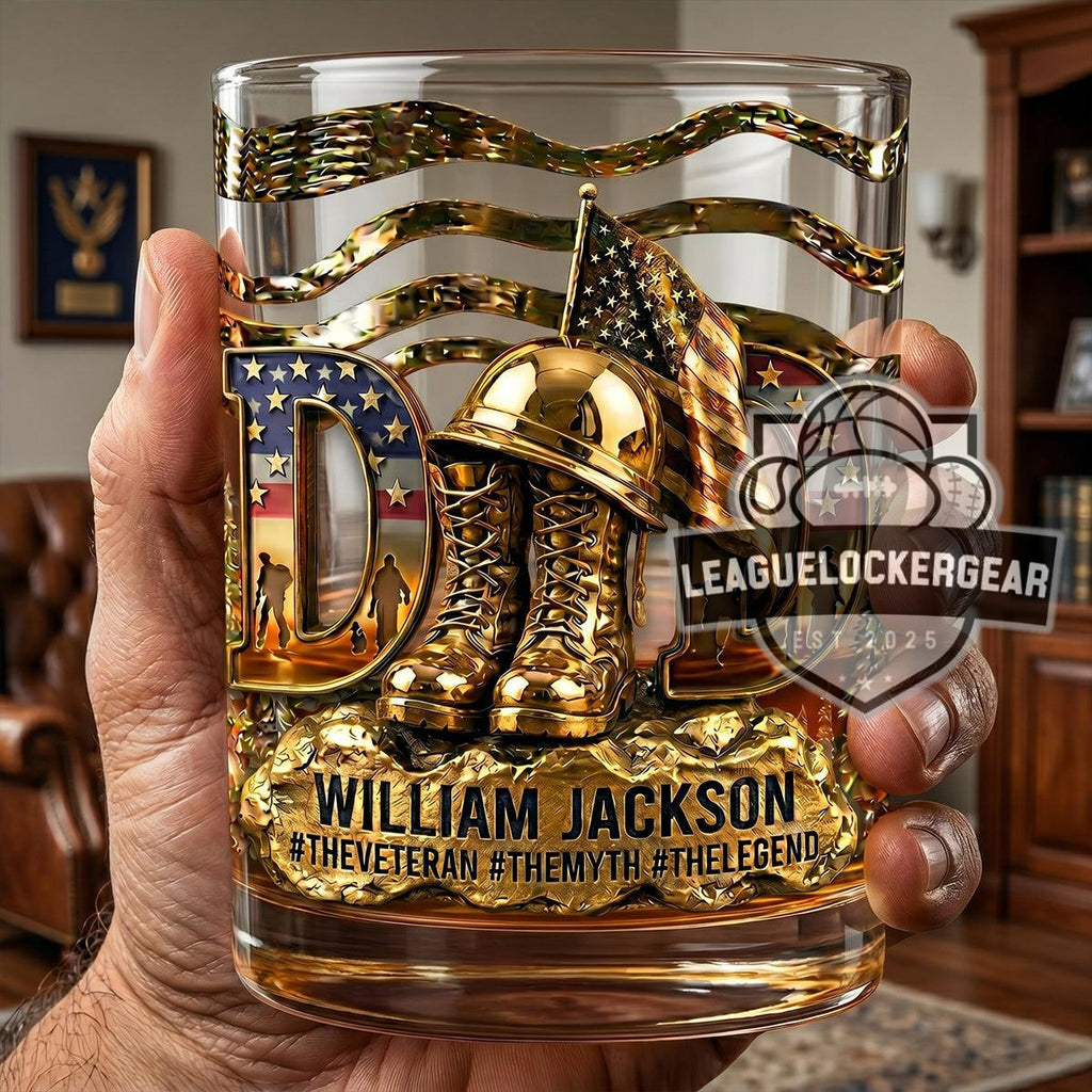 Personalized Military Veteran William Jackson The Veteran Myth Legend Golden Tribute Whiskey Glass