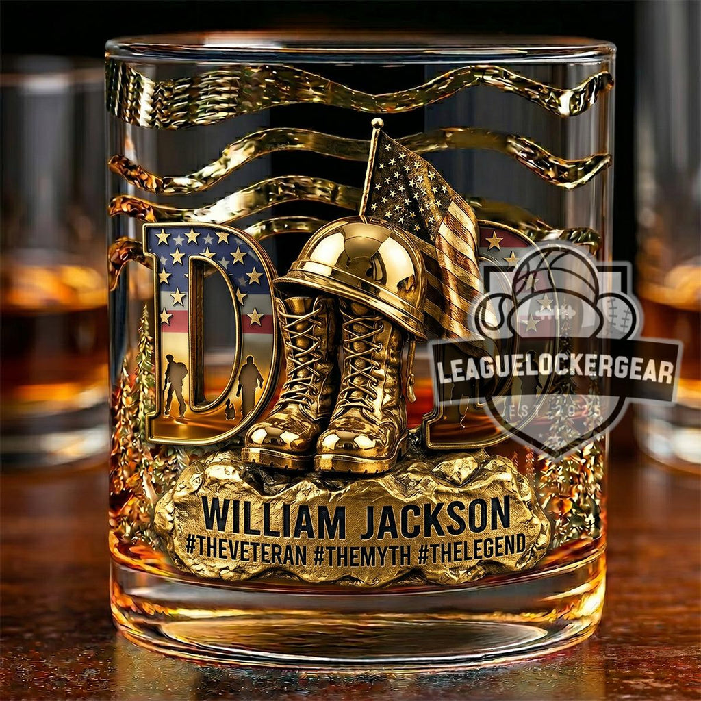 Personalized Military Veteran William Jackson The Veteran Myth Legend Golden Tribute Whiskey Glass