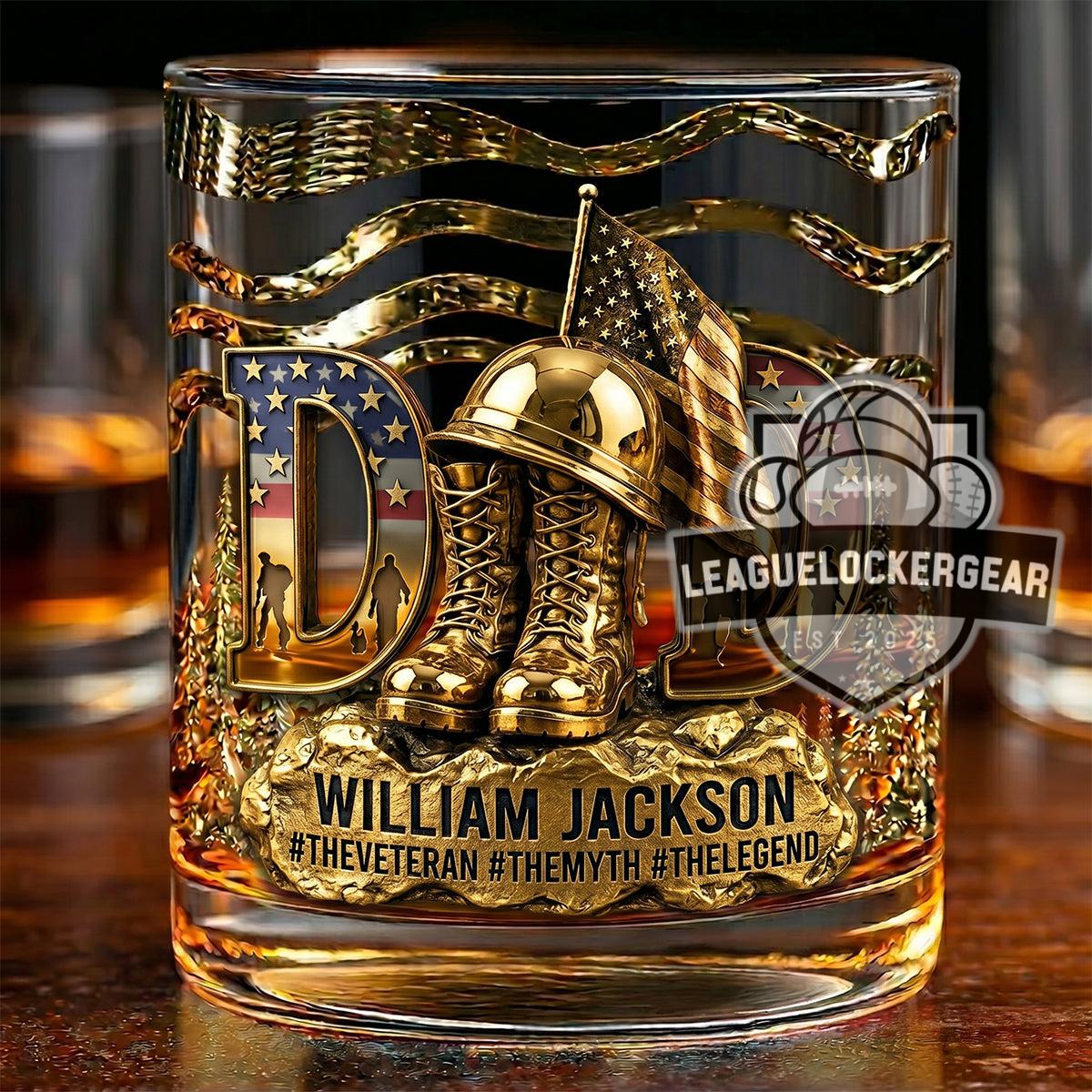 Personalized Military Veteran William Jackson The Veteran Myth Legend Golden Tribute Whiskey Glass