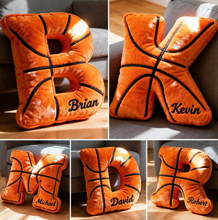 Personalized NBA Basketball Letter Pillow – Custom Name Initial Cushion Gift 2025