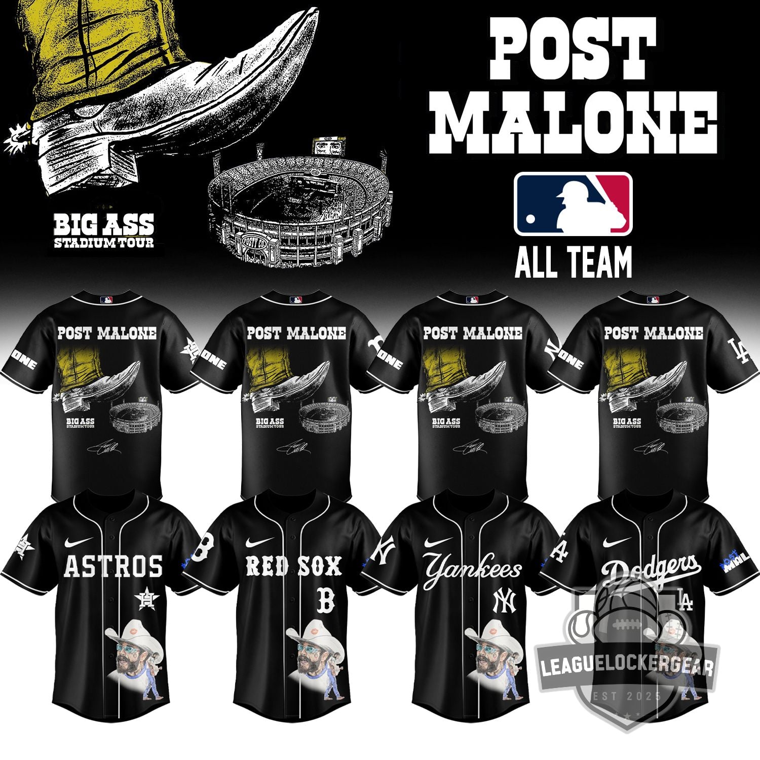 MLB All Team x Post Malone Big Ass Stadium Tour Baseball Jersey