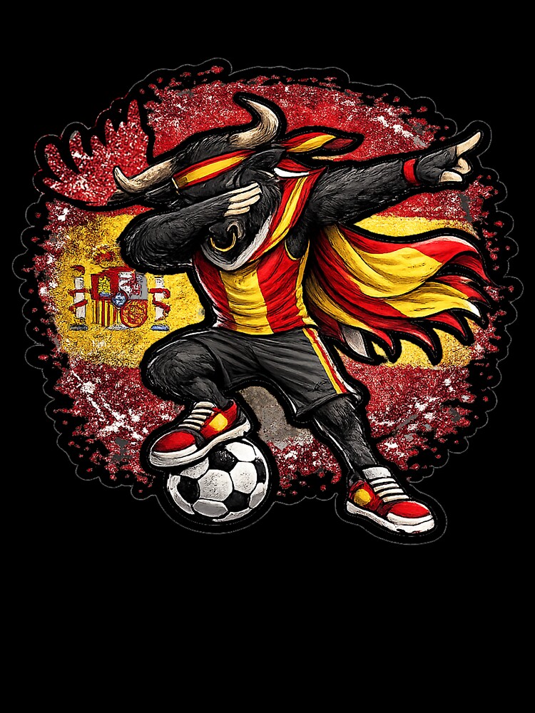 Dabbing Highland Cow Soccer Vintage Spain Flag by QuiteOrbit