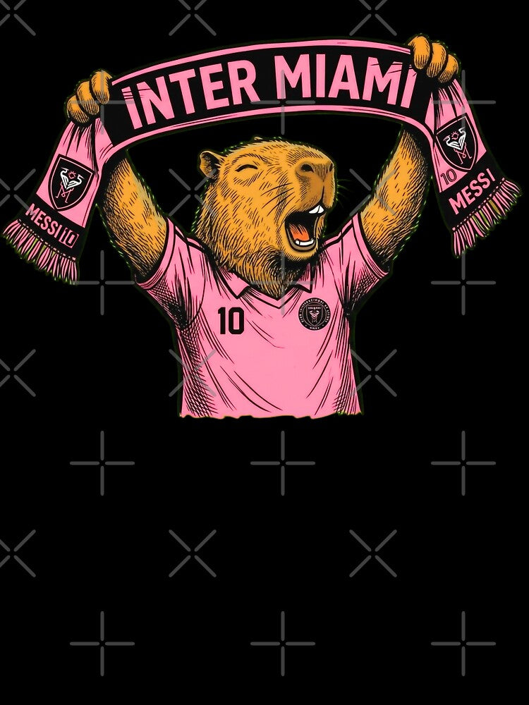 Capybara Inter Miami Fan Celebrating – Funny Soccer Illustration with Scarf by Golden Chaos
