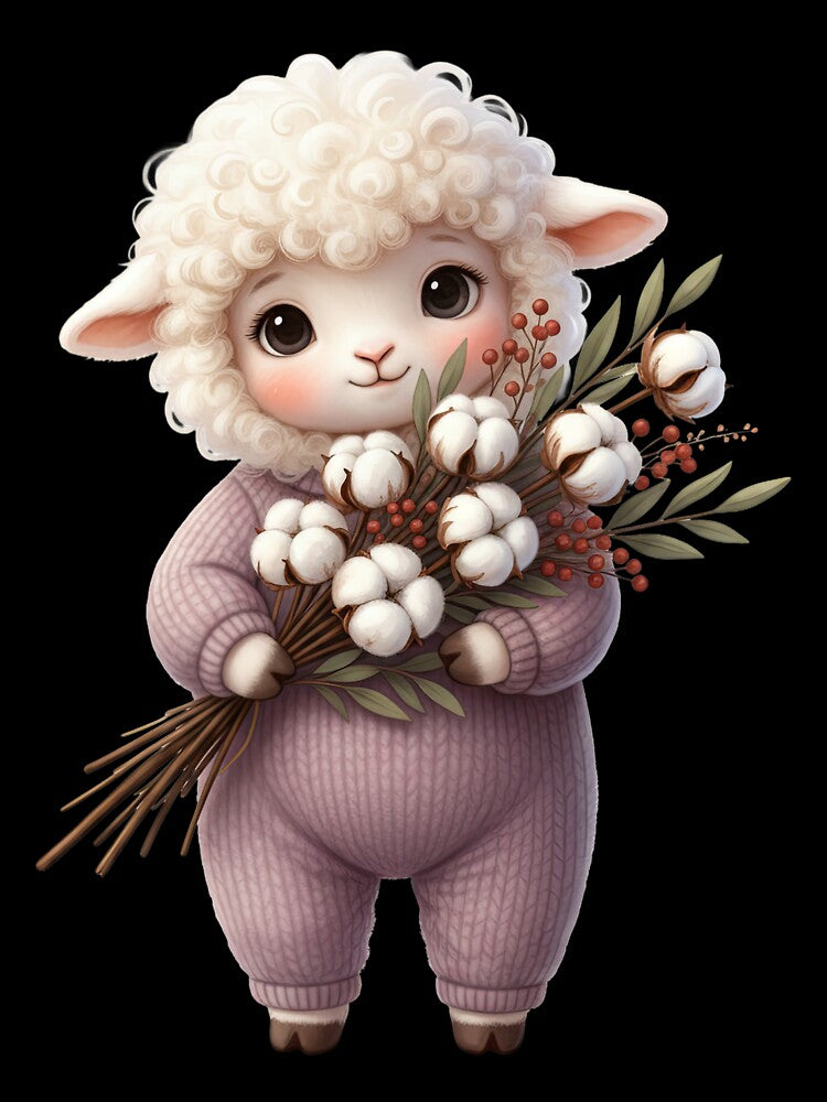 Cute Lamb with Cotton Flowers by Teeny Quities