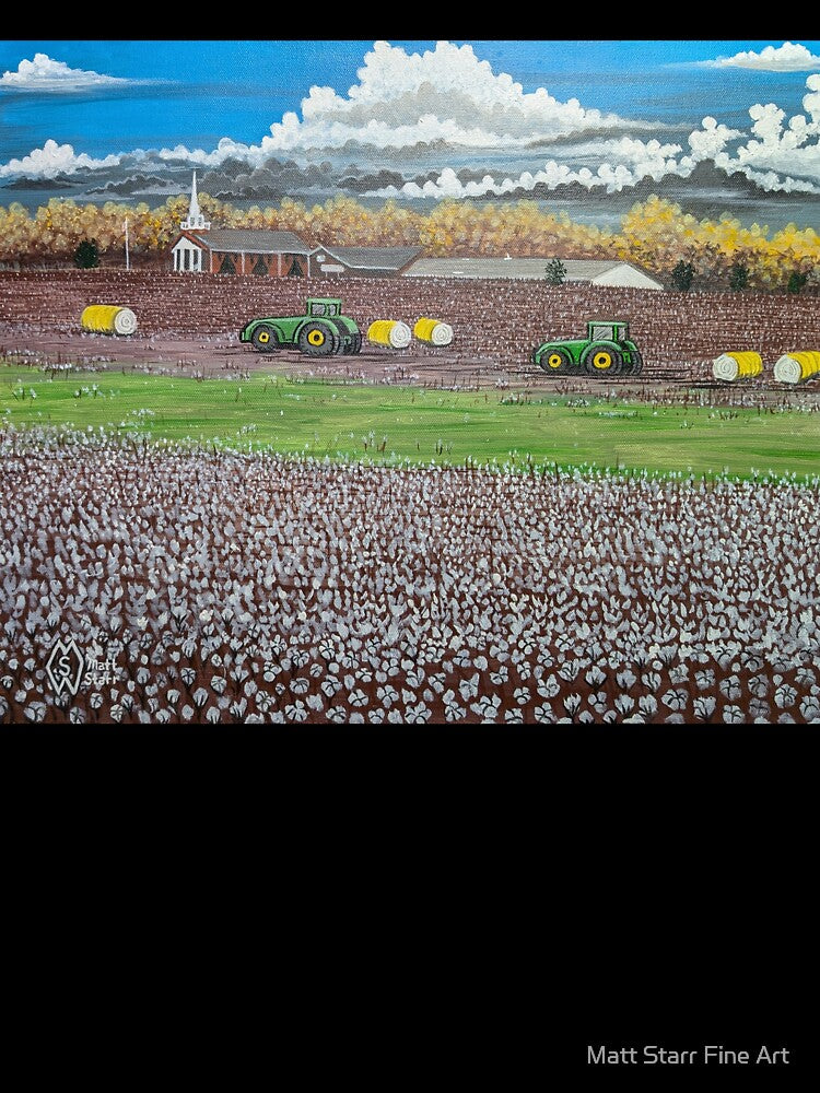 Cotton field harvest under cotton ball clouds by Matt Starr Fine Art