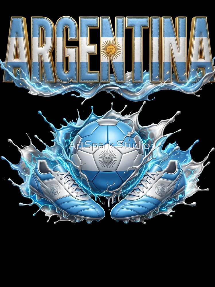 Argentina Soccer Ball & Cleats | Argentine Football Fan Design | Blue and White Sports Graphic by ArtSpark Studio