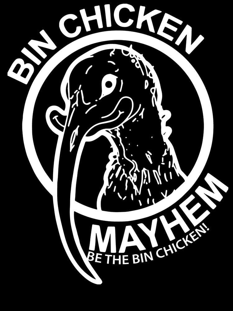 Bin Chicken Mayhem Logo White by youta-sam