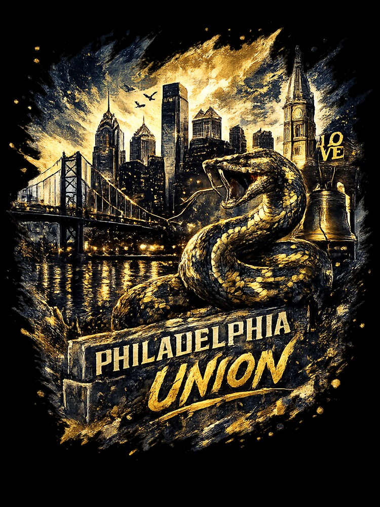 Philadelphia Union Soccer Design Snake Graphic Shirt Philly Skyline Football Fan Art Gold Black Sports Tee Gift for Soccer Lovers by GarnerSupplyCo