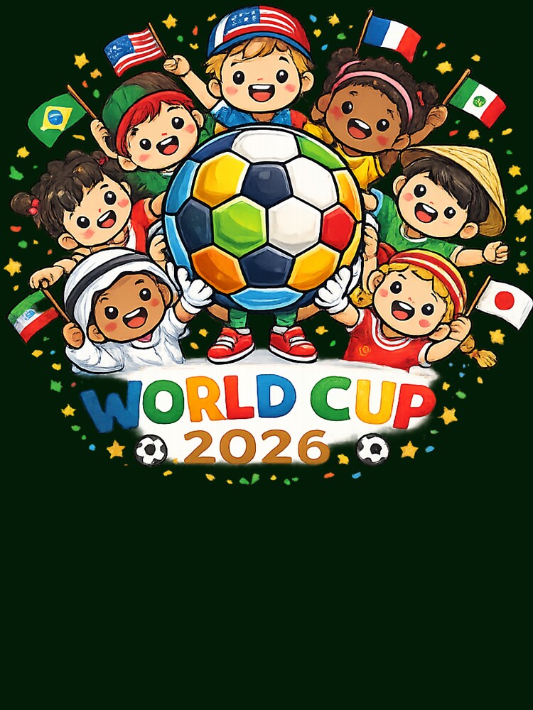 One World, One Passion – Cute Kids Soccer Celebration 2026 Cartoon Design by DZ Vibe Studio