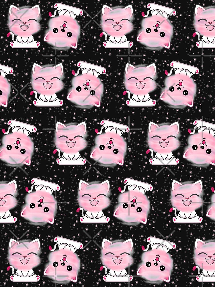Happy Cat Sweet Pink Watercolor Cotton Candy Pattern by PinkPandaDesign
