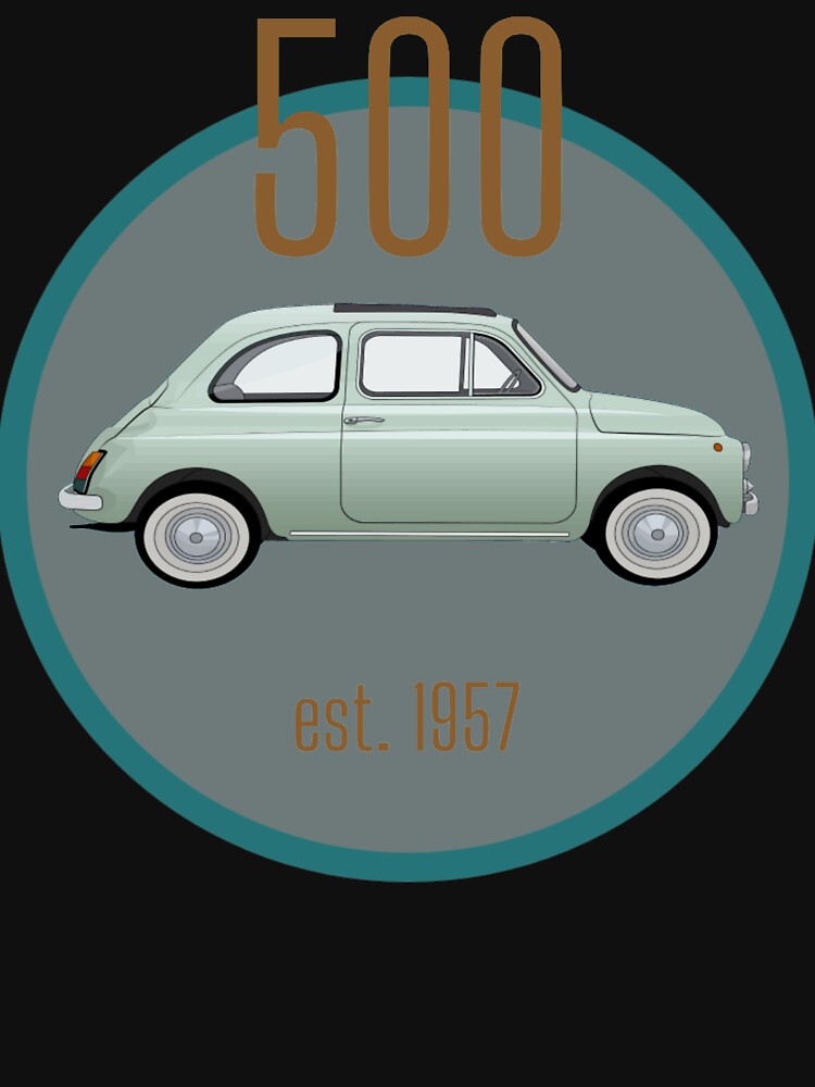 Vintage Fiat 500, Italian car round grey/blue design by MiloHarris