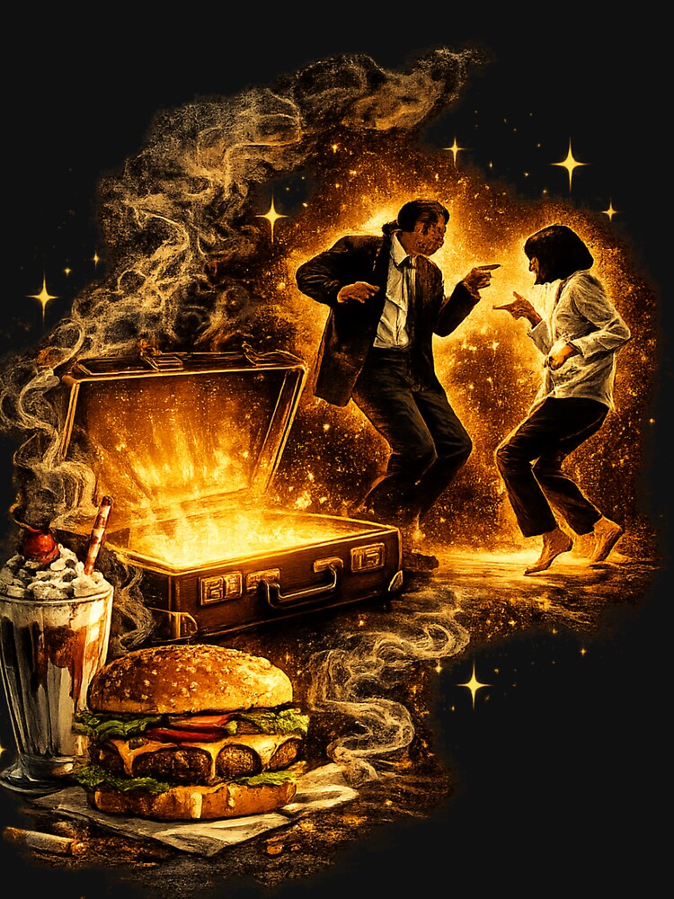 Pulp Fiction inspired graphic – iconic retro movie style design for t-shirts and accessories by Aniahck
