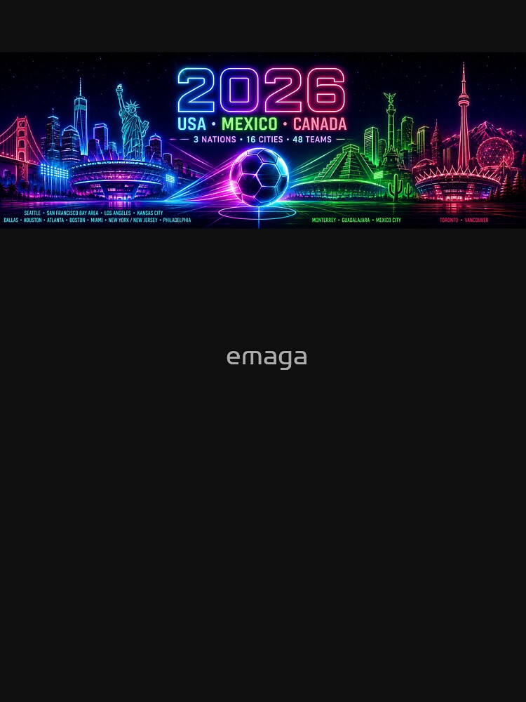 Football 2026 Neon, USA Mexico Canada Soccer Cup, Retro Futuristic Sports Coffee Cup by emaga