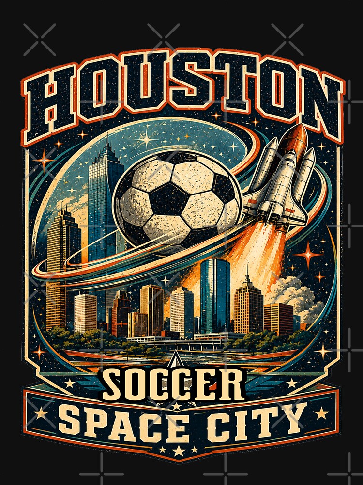 Houston Space City Soccer Retro Travel Shirt | Texas Skyline Vintage Football Fan Design | Match Day Travel Poster by Globalcitytees