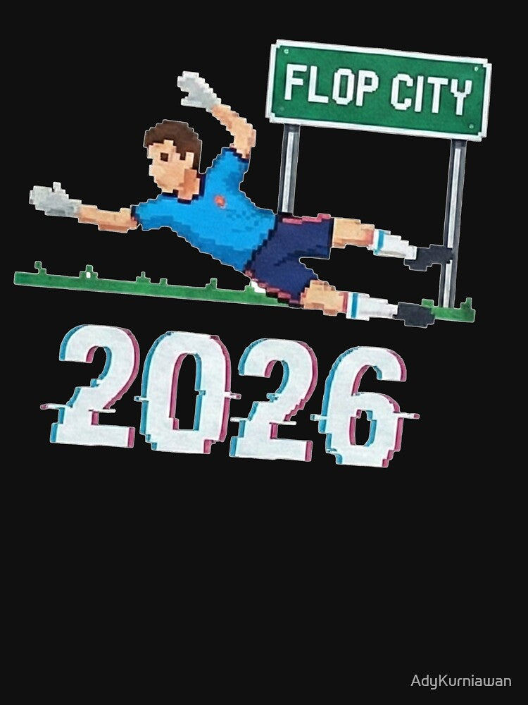 Funny Pixel Art Soccer Flop City 2026 Retro Goalkeeper Humor Graphic by AdyKurniawan