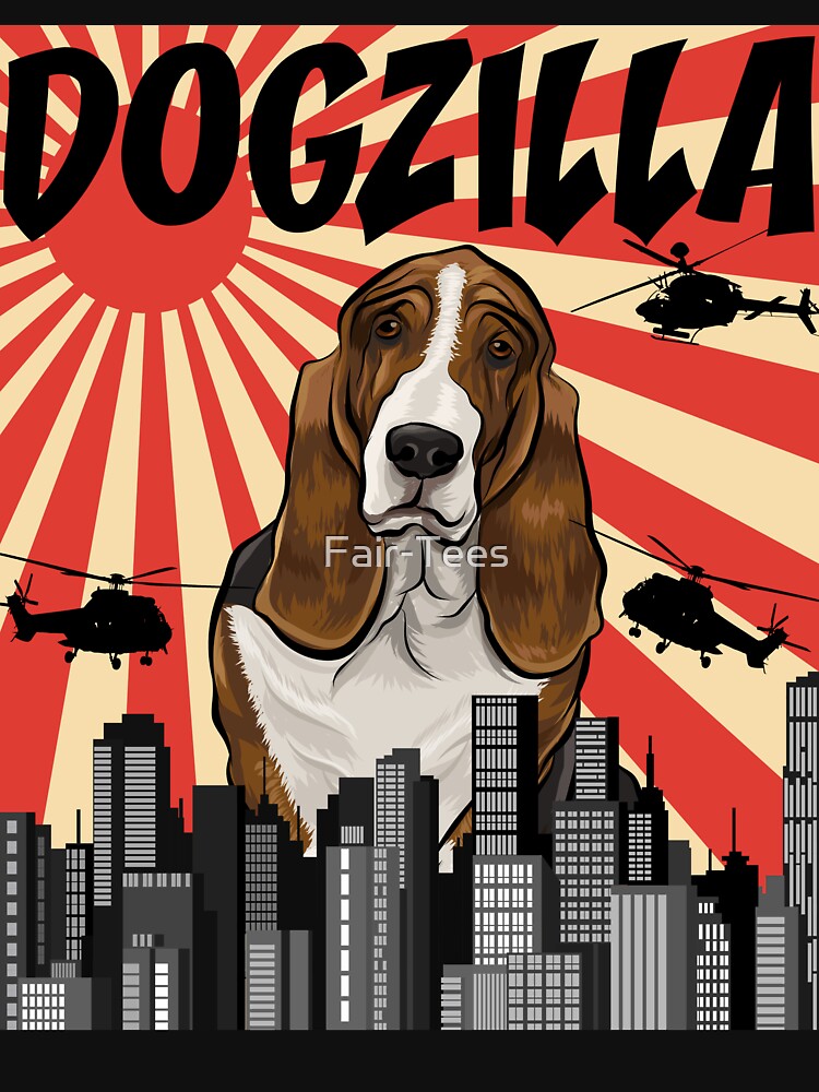 Funny Retro Japanese Dogzilla Basset Hound by Fair-Tees