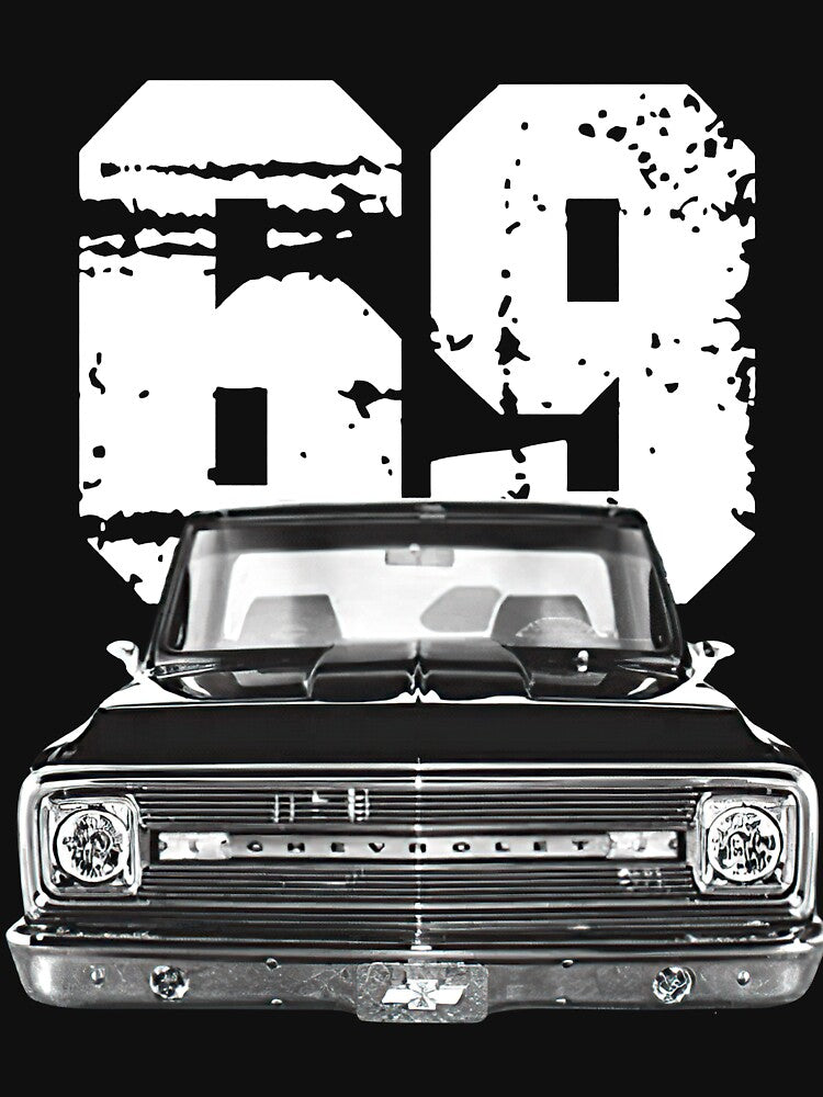 1969 Chevy C10 Front View Silhouette with White Year by Michaelafad